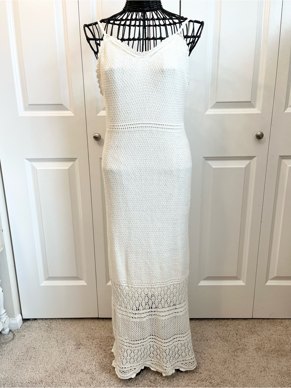 NWT Freshman 1996 White Crochet Maxi Dress with Spaghetti Straps